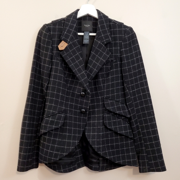 Smythe Jackets & Blazers - Smythe - Riding Jacket Wool Windowpane Pattern w/ Leather Elbow Patches - Size 4